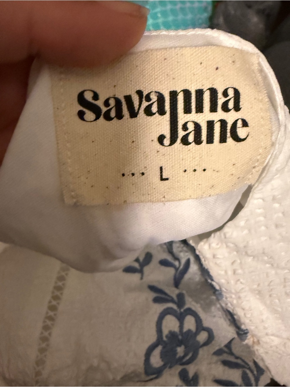 White & Blue Embroidered Puff-Sleeve Mini Dress - Picture 3 of 3